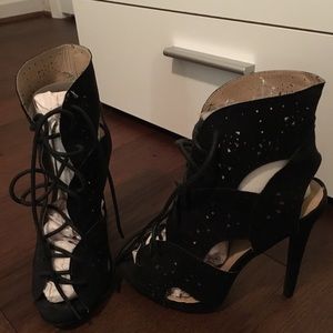 Fuad Suede Lace-up Peep-toe Booties